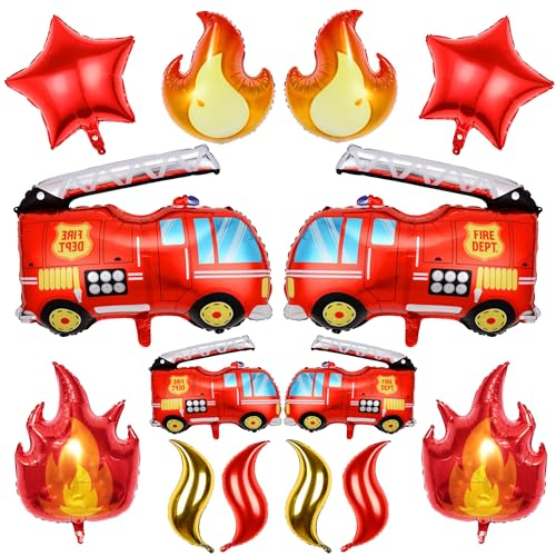 Feuerwehr Geburtstag Deko Luftballons - 14 Stück Feuerwehrauto Folienballon, Feuerwehr Deko Kindergeburtstag für Junge, Feuerwehrmann Party Zubehör zum Thema Rettung