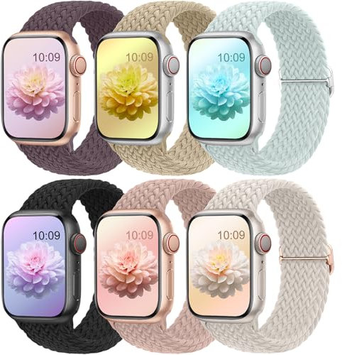 Higgs 6 Pack Solo Loop Braided Strap Compatible with Apple Watch Straps 10 41mm 45mm 49mm 44mm 40mm 42mm 38mm 46mm for Men Women,Nylon Elastic Strap for iWatch Ultra 2,Series 9 8 7 6 5 4 3 2 1 SE