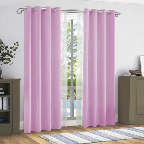 GREATOYAR Cortina Translúcida de Poliéster Lisa, Para Sala, Cuarto, Dormitorio, Comedor, Cocina, Salón, 1 Pieza, 140x260cm, Rosa