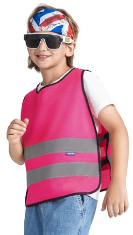 AYKRM Kinderwarnweste - Universal Größe für Kids von 2-12 Jahren - Leuchtende Sicherheitsweste in Rosa - Ideal für Spaziergänge im Dunkeln und im Straßenverkehr - Reflektorweste Kinder