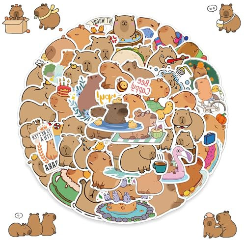 2 X 50 Stück Capybara Aufkleber, Aufkleber für Kinder, Capybara Spiegel Aufkleber, Süße Capybara Stickers, Wasserschwein Vinyl Stickers, für Laptop Skateboard Telefon Notebook Teenager Aufkleber
