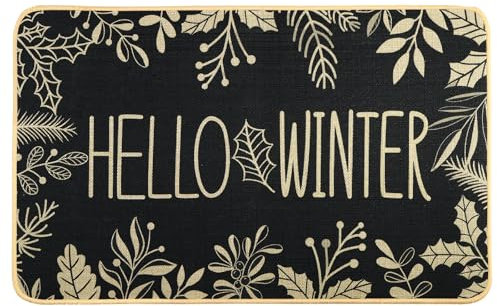 Heirloom Haven Christmas Hello Winter Door Mat Welcome Doormat (Black)