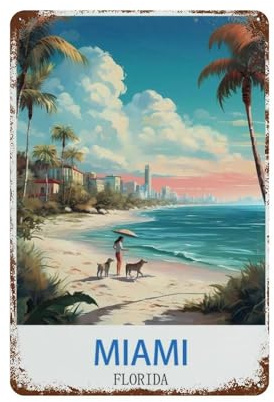 Miami, Florida, Strand,Metall-Poster, Vintage-Kunst, Wand-Blechschild für Café, Bar, Kneipe, Zuhause（15 x 30 cm） 6 x12 Zoll-S51