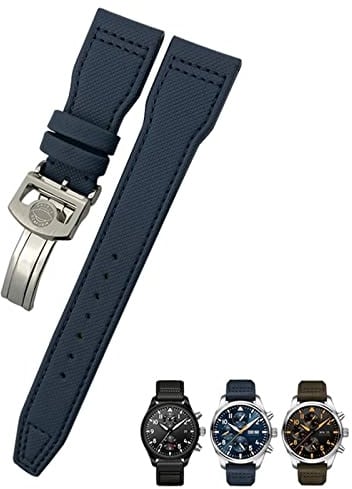 QTYQWC 21mm 20mm 22mm Nylon-Kalbslederarmband passend für IWC Big Pilot IW377714 Mark18 Spitfire Nylon-Echtlederband