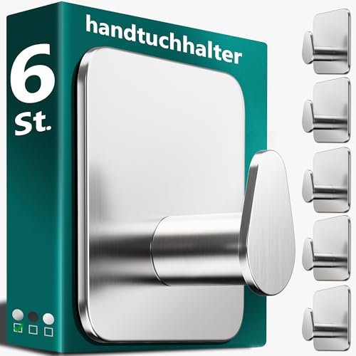 4smile Handtuchhalter ohne Bohren, Silber - 6er-Set Badezimmer Handtuchhalter, ovale Klebehaken aus Edelstahl, wasserfeste Haken für Bad, WC, Küche - Hochwertige Haken selbstklebend, Handtuchhaken
