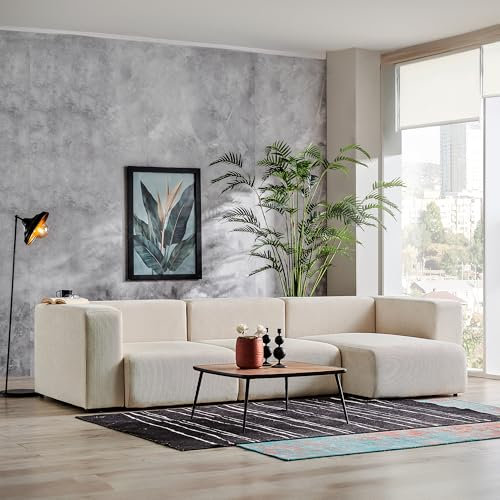 [en.casa] 3-Sitzer Sofa Suldal mit Longchair Couch L Form Modular Sofa Polstersofa mit Armlehne und Rückenlehne Loungesofa gepolstert 68 x 301 x 153 cm Relaxsofa Cord Beige