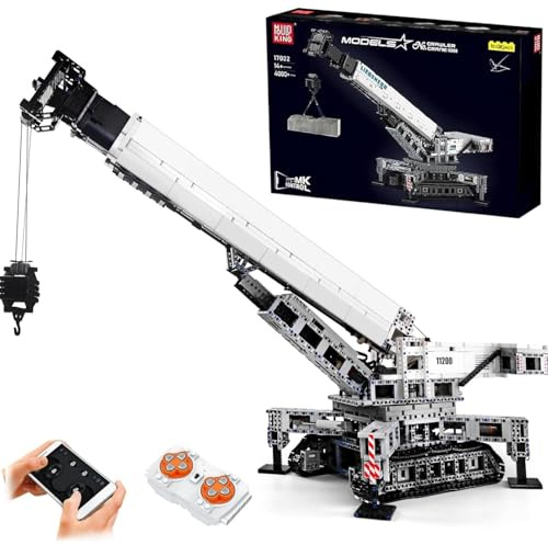Mould King 17002 Technology Crawler Crane Building Blocks Kit, 4000+ PCS Remote Control Crane Model Clamping Blocks Toy Set, Dual Control Crane Kit with APP Control for Teenager 14+/Adult