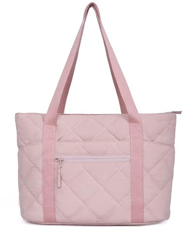 befen Tote Bags for Women with Zip Puffer Tote Bag with Compartments Pink Work Bags for Women with 15.6-Inch Laptop Pocket