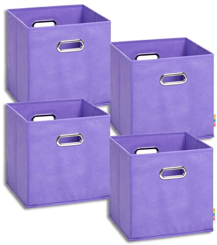 Storanda | 4er Set Aufbewahrungsbox 28x28x28 cm | Beiseitig Breite Griffe | Stabil & Faltbar | Regalbox für Würfelregal | Flieder