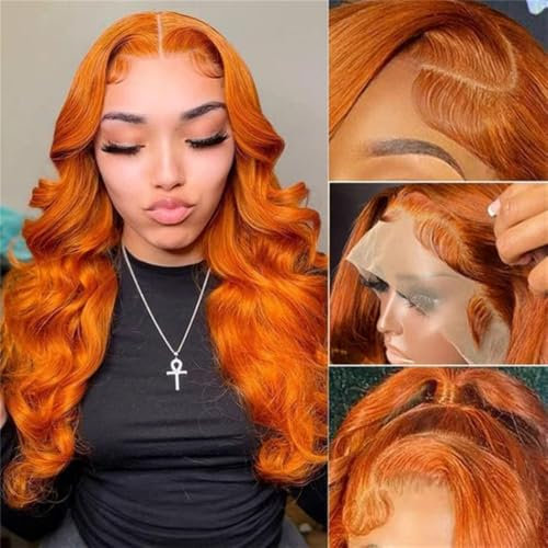 Orange Ginger Lace Front Wigs Human Hair Body Wave 13x4 HD Lace Frontal Wigs Human Hair Colored Wig for Women (20 inch Orange Ginger)