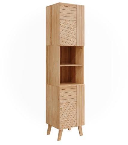 Vicco Badschrank Lucie, Bambus, 40 x 177 cm mit 2 Türen