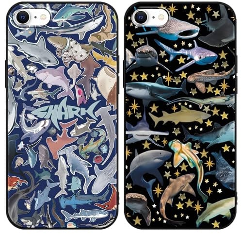 Phoona 2 Packs Shark Star Pattern Phone Case for iPhone 7/8 / SE 2020 / SE 2022 4,7, Aesthetic Design Print Funda with TPU Slim Liquid Silicone Protection Shockproof Soft Cover for Women Girls