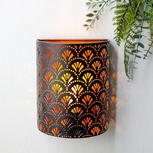 JHY DESIGN Batteriebetriebene Lampe 20 cm H Wandleuchte Beleuchtung Metall Tischlampe Rustikale Wandhalterung mit 6-Stunden-Timer Wanddekoration für Draußen Wohnzimmer Schlafzimmer (Braun Flabellum)