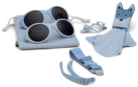 2x Occhiali da sole per 1-5 anni, UV420 e UV400, fascia, lenti grandi, protezione dalla luce blu, polarizzati, no viti, flessibili, morbidi, per sci, spiaggia, sport, neonati e bambini, click & change