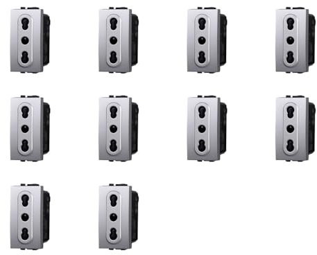 IXTRIMA Presa Bipasso 2P+T 10/16A 250V, Compatibile con Bticino Living Light, Set da 10 Pezzi, Grigio