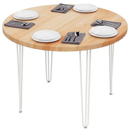 LAMO Manufaktur Esstisch rund 100 cm | Wohnzimmertisch Holz, Bistrotisch | Runder Tisch für Küche, Restaurant | Stärke: 40mm, Farbe: Natur, Beine: Elfenbein