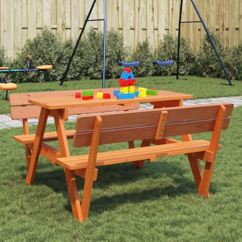 Woonisher Table de Pique-Nique pour 4 Enfants avec Trou de Parasol Sapin Table Jardin Exterieur Salon de Jardin Pas Cher