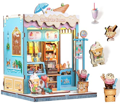 Fsolis Book Nook Eisdiele – Kreatives 3D Puzzle mit LED Beleuchtung – Wandregal Dekoration für Zuhause und Büro (Bella's Ice Cream)