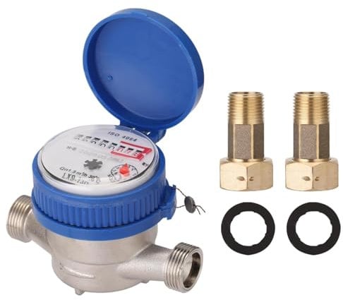 Wasseruhr Garten Geeicht 1/2 Zoll, Wasserzähler Garten, Geeichter Einkanal Trocken Gartenwasserzähler mit Montagezubehör Schutzabdeckung, Kalt Wasseruhr mit Zeiger Digitalanzeige 0-40℃ 1.5m³/h