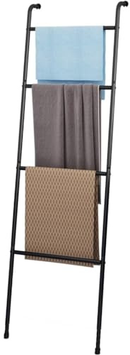OWOHYG Standing Towel Rack Blanket Rack Towel Stand 4-Tier Towel Rack Blanket Ladder Holder Wall Leaning Metal Holder Rack for Living Room Bathroom Outdoor Pool Quilt Rack Towel Ladder