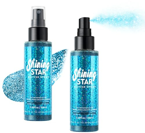 Blue Glitter Body Shimmer Spray – Waterproof & Sweat-Resistant Sparkle Mist for Hair, Face, Skin & Clothes – Quick-Dry Lightweight Festival, Party, Wedding Stage Makeup Spray（ 100ml -1 PCS）