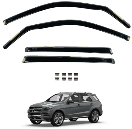 Team HEKO Wind Deflectors for Mercedes M-Class 2011-2015 Front and Rear Set of Window Deflectors, Accessories Smoked UV & Scratch Resistant Acrylic In-Channel Fitting Air Ventilation & Rain Protection