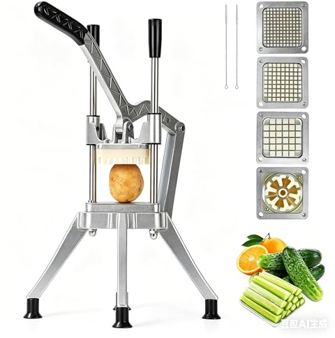 LIROPAU Coupe Frite Professionnel, Coupe Frites Manuel | 6mm 8mm 9mm 13mm Lames en Acier Inoxydable, Manuel Coupe-Légumes Multifonction, pour Concombres, Carottes, Restauran