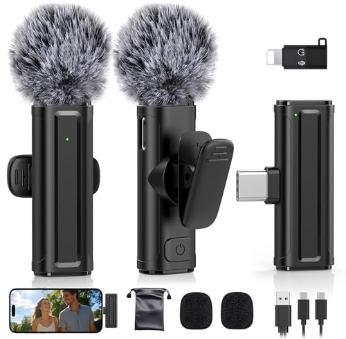 Kabelloses Mini-Mikrofon für iPhone, iPad, Android-Handy, 2 Stück, Lavalier-Mikrofon mit 360° drehbarem Clip, Plug-and-Play-Rauschunterdrückung, USB-C-Ansteckmikrofon für Videoaufnahmen