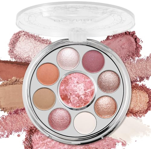UCANBE Palette Ombretti 9 Colori Rosa e Shimmer | Con blush, alta pigmentazione opaca e brillantini. Texture cotta lunga durata per donna. Tono 02 Rosa Sussurrata