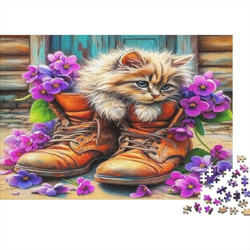 Puzzle da 1000 pezzi di un simpatico gatto in cartone riciclato, di alta difficoltà, con gattino con gli stivali, rilassante per adulti e famiglie, 38x26 cm/1000 pezzi