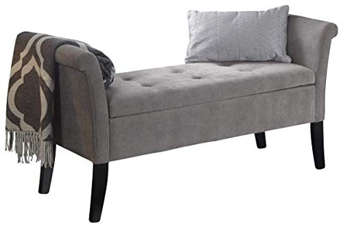 Home Source Window Storage Seat/Blanket Box with Luxury Buttoned Hinged Lid, Chenille Fabric, Silver, 66 x 136.5 x 45 cm