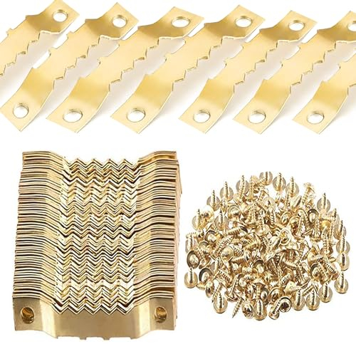 MINGZE Foto Cornice Ganci Appendini da 40 mm, portafoto da 50 pezzi con cornice a dente, doppio foro con viti, dorato