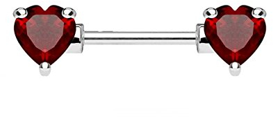 beyoutifulthings Brustwarzen-Piercing ZIRKONIA Herzen Intim-Piercing Brust-Piercing CHIRURGENSTAHL Silber Rot Stab 1,6mm 16mm