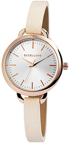 Excellanc Damen-Uhr Kunstleder Armband Dornschließe Analog Quarz 1900158 (beige)