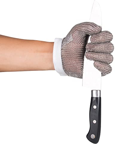 ThreeH Cut Resistant Gloves Stainless Steel Mesh Gloves for Butchers,Restaurant Work,Meat Processing,Slicing,Chopping GL08 S(One Piece)