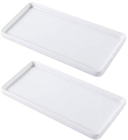 TOPBATHY 2Pcs Bathroom Storage Trays Porcelain Mini Vanity Tray Jewelry Dish Ring Dish for Tissues Candles Soap Towel Plant Size Small (White)