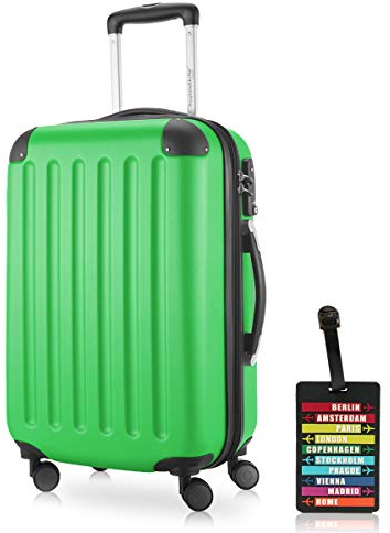 Hauptstadtkoffer - Spree - Kabinentrolley + Kofferanhänger, Handgepäck Hartschale mit Erweiterung, TSA, 4 Rollen, 55 cm, 42 Liter, Apfelgrün