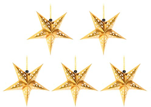 SOLUSTRE 5 Stücke Papierstern Lampenschirm Golden Papier Faltsterne 45cm Hängende Weihnachtsanhänger Hochzeit Geburtstag Weihnachten Festival Lampenschirm Weihnachtsdekoration