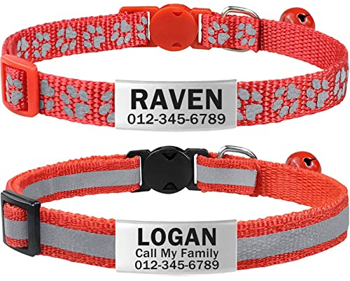 TagME 2er Pack Katzenhalsband mit Namen und Telefonnummer, Katzenhalsband mit Sicherheitsverschluss und glöckchen, 18-31 cm für Katzen, Rot