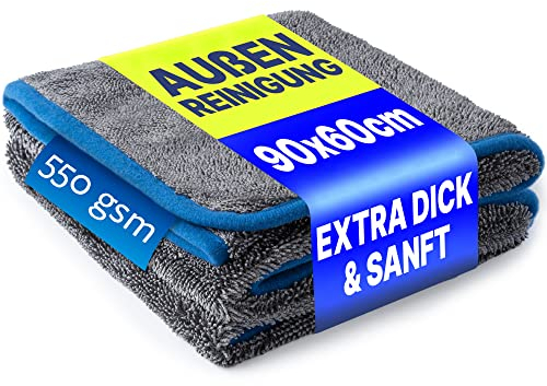 Carbigo® Profi Mikrofasertuch extra groß 90x60cm – Extrem saugstark & weich – Innovative Twisted Microfaser – Fusselfreies Trockentuch zur Reinigung von Auto & Motorrad – 550 GSM Microfasertuch Auto