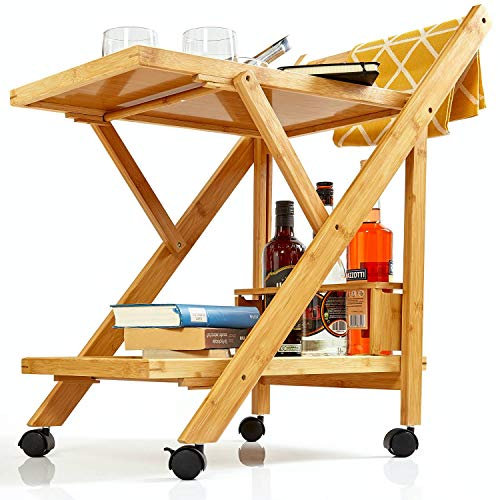bambuswald© Servierwagen | Küchenwagen aus 100% Bambus - ökologischer Rollwagen inkl. Flaschenhalter ca. 70x40,5x65cm Allzweckwagen Beistellwagen Teewagen