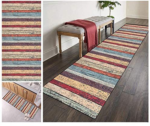 ZVEZVI Teppich Läufer Flur Küche rutschfest Waschbar Bunt Lange Vintage 80x250cm Kücheläufer Teppichläufer Polyester Meterware Anpassbar (80x250cm, Color#3)