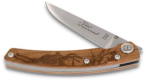 Claude Dozorme - Le Thiers Animalis Cerf Hirsch - 12 cm Taschenmesser - Griff Walnuss - Liner Lock Klingenarretierung - Edelstahl matt