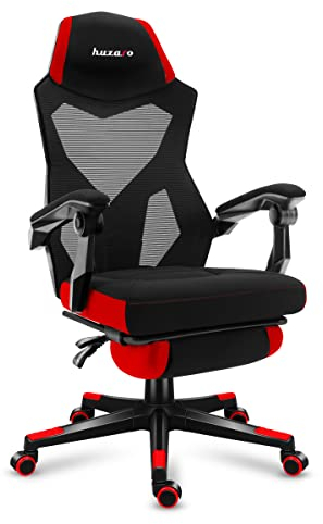 huzaro Combat 3.0 Red | Gaming Stuhl Schreibtischstuhl Bürostuhl Sessel Chair | Zocker Gamer | Höhenverstellbar | Fußstütze | 140° Verstellbare Rückenlehne | bis 140 kg belastbarr | Stoff | Rot