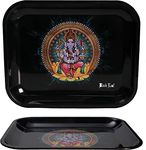 Black Leaf Rolling Tray Ganesha L | Mixing Tray aus Metall | BAU-Unterlage 340x275x27mm | Metalltablett zum Bauen