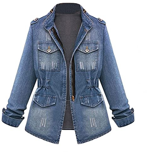 Giacca di Jeans Donna Corta con Tasca - Giubbotto in Denim Fashion Cappotto alla Moda Jacket Primavera