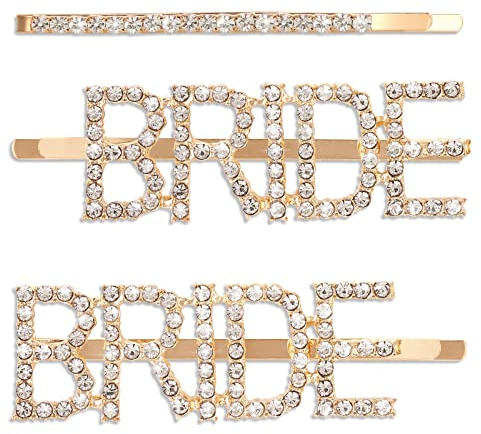 3 Stück Bride Strass Haarnadeln Damen Gold Bobby Pins Buchstaben Haarspangen Braut Hochzeit Haarschmuck Party Kopfbedeckung Zubehör