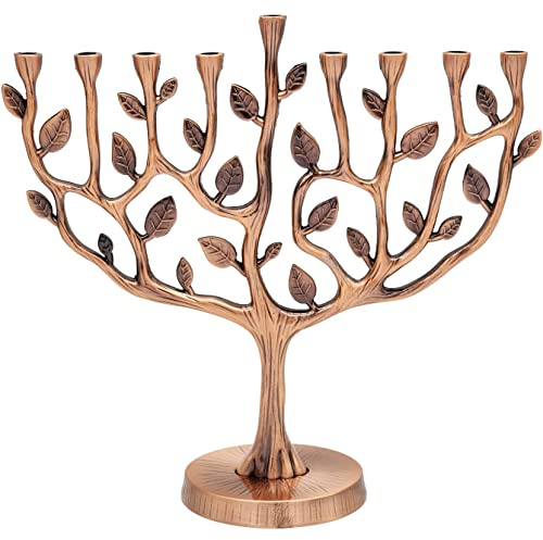 The Dreidel Company Menorah Arbre de Vie Finition Argent Antique et Or (cuivre Antique)