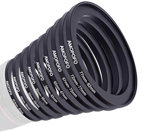 9 Stück 40.5-49mm/49-52mm/52-55mm/55-58mm/58-62mm/62-67mm/67-72mm/72-77mm/77-82mm Filterring Adapter-Set,Objektivfilter Step up Ring kompatibel Alle Marken ND CPL UV Metall Filter