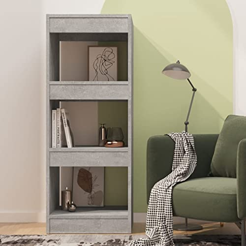 Gecheer Bücherregal Raumteiler Raumtrenner Aktenregal Standregal Hochregal Aufbewahrung Regal für Wohnzimmer, Arbeitszimmer, Kinderzimmer, Büro, Betongrau 40x30x103 cm Spanplatte